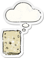 cartoon biscuit with thought bubble as a distressed worn sticker png