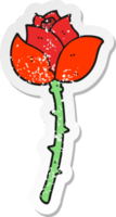 autocollant rétro en détresse d'une rose de dessin animé png