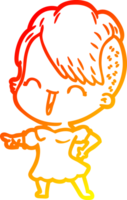 warm gradient line drawing of a happy cartoon hipster girl png