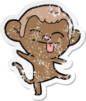 distressed sticker of a funny cartoon monkey dancing png