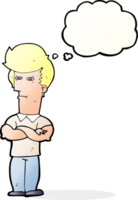 cartoon man with folded arms with thought bubble png