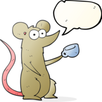 hand drawn speech bubble cartoon mouse with coffee cup png