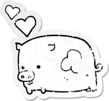 autocollant en détresse d'un cochon de dessin animé amoureux png