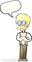 tecknad serie hipster man med mustasch och glasögon med Tal bubbla png