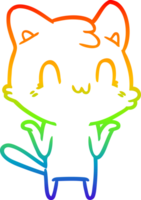 arco iris degradado línea dibujo de un dibujos animados contento gato png