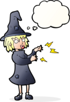 cartoon witch casting spell with thought bubble png