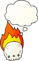 spooky cartoon flaming skull with thought bubble in smooth gradient style png