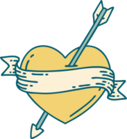 imagen icónica de estilo tatuaje de un corazón de flecha y pancarta png