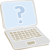 flat color illustration of laptop computer with question mark png