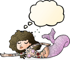 cartoon mermaid with tattoos with thought bubble png