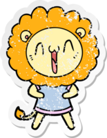 autocollant en détresse d'un lion de dessin animé heureux png