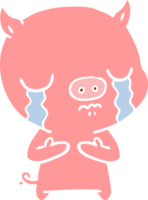 cerdo de dibujos animados de estilo de color plano llorando png