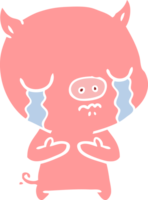 porco de desenho animado de estilo de cor plana chorando png