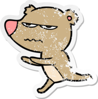 distressed sticker of a angry bear cartoon running png