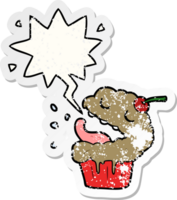 funny cartoon cupcake with speech bubble distressed distressed old sticker png