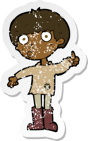 retro distressed sticker of a cartoon boy asking question png