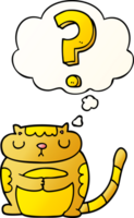 cartoon cat with question mark with thought bubble in smooth gradient style png