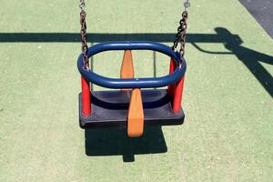 Items for games and sports on the playground in the city park. photo