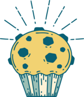 ilustração de um muffin de chocolate estilo tatuagem tradicional png