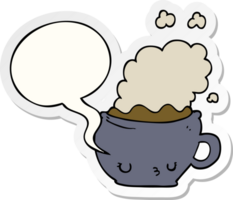 mignonne dessin animé café tasse avec discours bulle autocollant png
