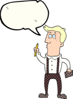 hand drawn comic book speech bubble cartoon man with notebook png