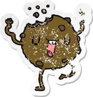 distressed sticker of a cartoon dancing cookie png