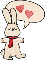 dessin animé lapin dans l'amour avec discours bulle dans rétro texture style png
