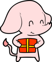 süßer Cartoon-Elefant mit Geschenk png