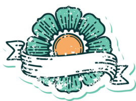 image emblématique de style tatouage autocollant en détresse d'une fleur et d'une bannière png