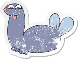 retro distressed sticker of a cartoon seal png