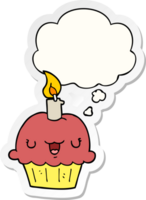 cartoon cupcake with thought bubble as a printed sticker png