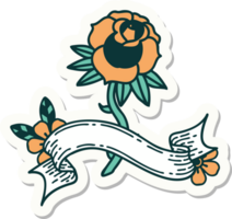 tattoo style sticker with banner of a rose png