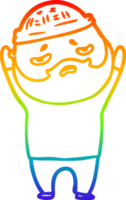rainbow gradient line drawing of a cartoon worried man with beard png