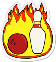 autocollant d'un symbole de dessin animé de bowling à dix broches avec le feu png