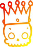 warm gradient line drawing of a cartoon skull with crown png