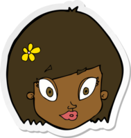adesivo de um rosto feminino feliz de desenho animado png
