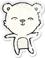 distressed sticker of a happy cartoon polar bear dancing png