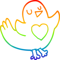 arc en ciel pente ligne dessin de une dessin animé oiseau avec l'amour cœur png