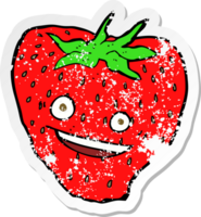 retro distressed sticker of a cartoon strawberry png