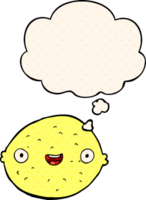 cartoon lemon with thought bubble in comic book style png