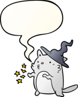 mágico surpreendente desenho animado gato Mago com discurso bolha dentro suave gradiente estilo png