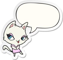 carino cartone animato femmina gatto con discorso bolla etichetta png