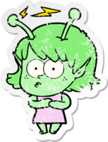 distressed sticker of a cartoon alien girl png