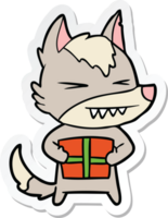 sticker of a angry christmas wolf cartoon png