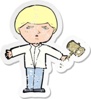 retro distressed sticker of a cartoon auctioneer png