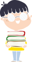 flat color style cartoon nerd boy with spectacles and book png