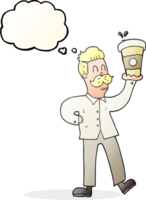 hand drawn thought bubble cartoon man with coffee cups png