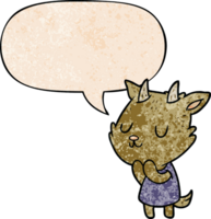 cute cartoon goat with speech bubble in retro texture style png