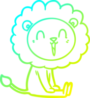 cold gradient line drawing of a laughing lion cartoon sitting png