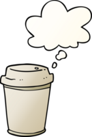 cartoon takeout coffee cup with thought bubble in smooth gradient style png